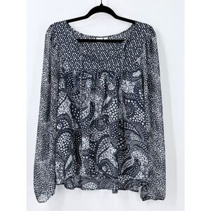 Gap Womens sz XL‎ Navy Blue Sheer peasant Top boho 4th of July festival beach